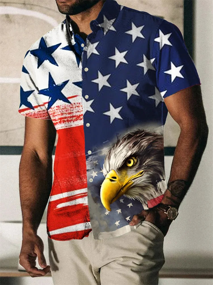 Men’S Fourth Of July Eagle Print Hawaiian Shirt