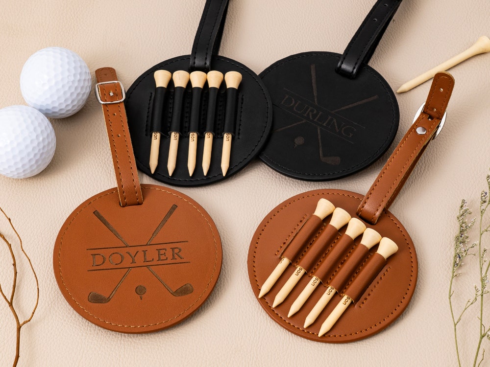 Engraved Leather Golf Bag Tag Gift With Golf Tees, Personalized Golf Tee Holder, Custom Golf Accessories, Groomsmen Gifts, Golf Gift For Men X Halloween Collection From Snorider