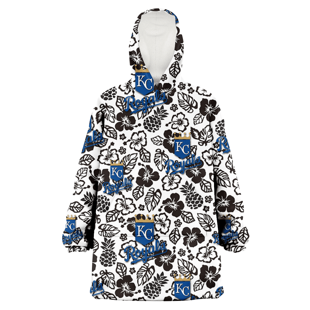 Kansas City Royals Black And White Hibiscus Leaf White Background 3D Printed Hoodie Blanket Snug Hoodie