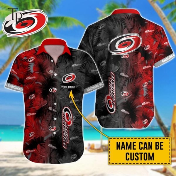 Custom Name Nhl Carolina Hurricanes Team Name And Tropical Pattern 3D Hawaiian Shirt
