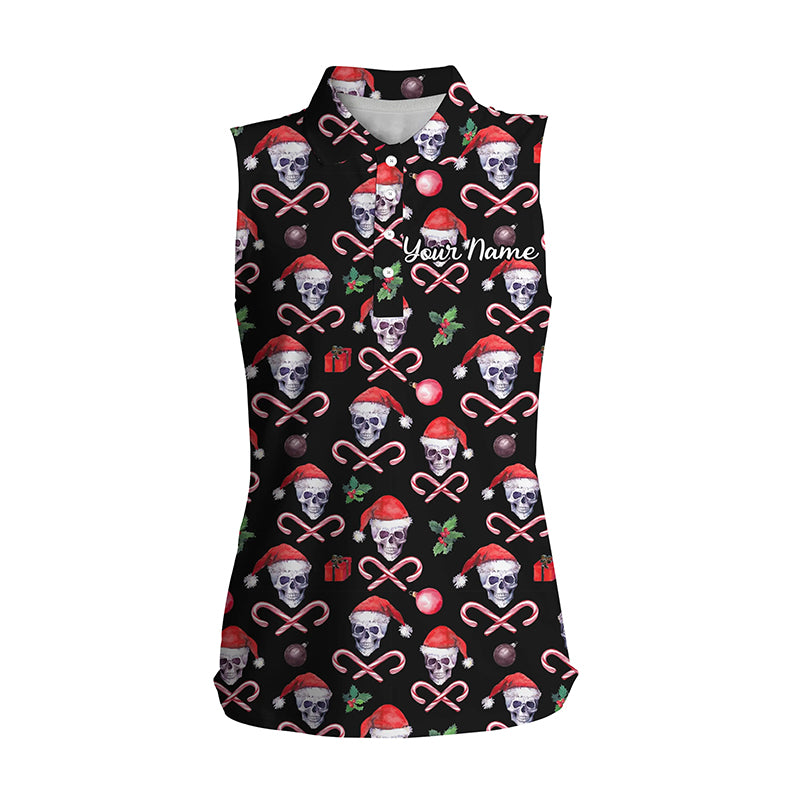 Womens Sleeveless Polo Shirt Funny Black Christmas Skull Pattern Custom Team Golf Polo Shirts Nqs4408 Donuink Store
