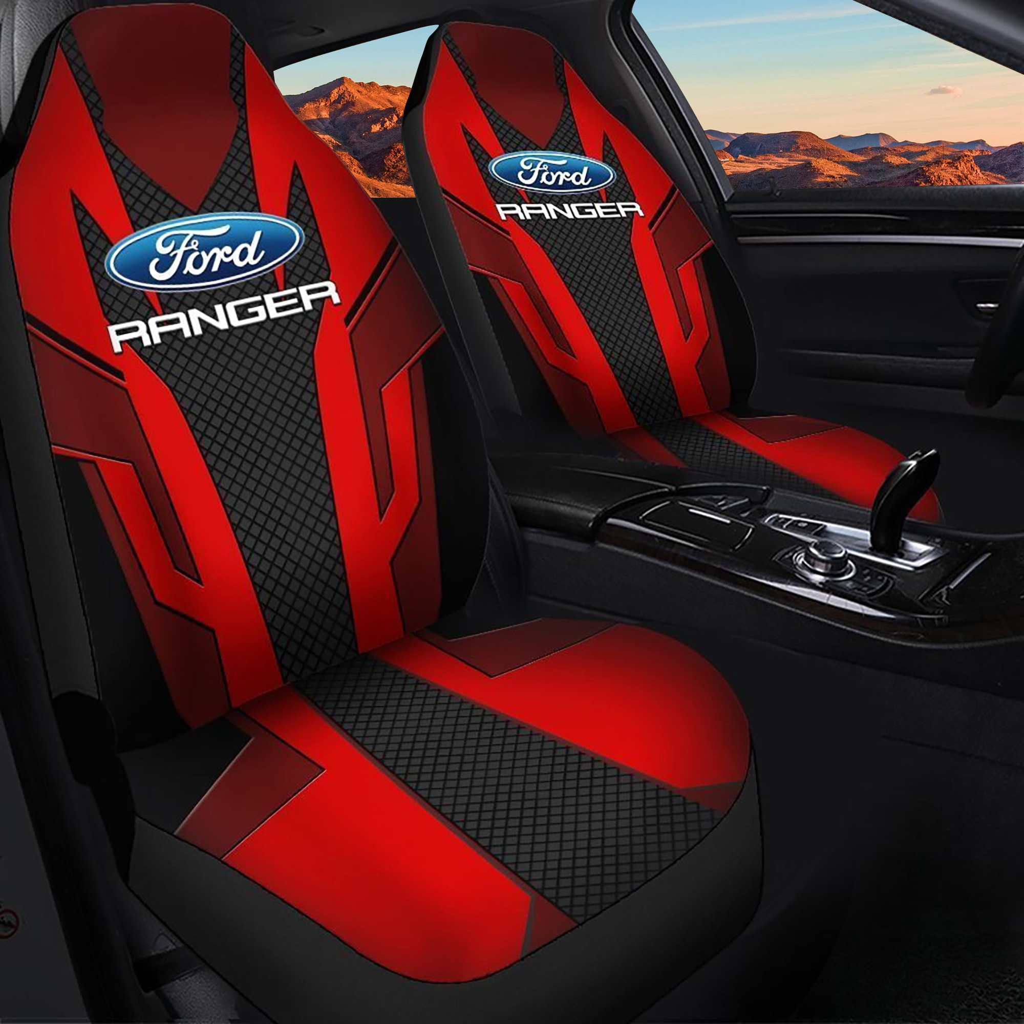 Ford Ranger TDV Logo Car Seat Cover Set (Red) CSC5178