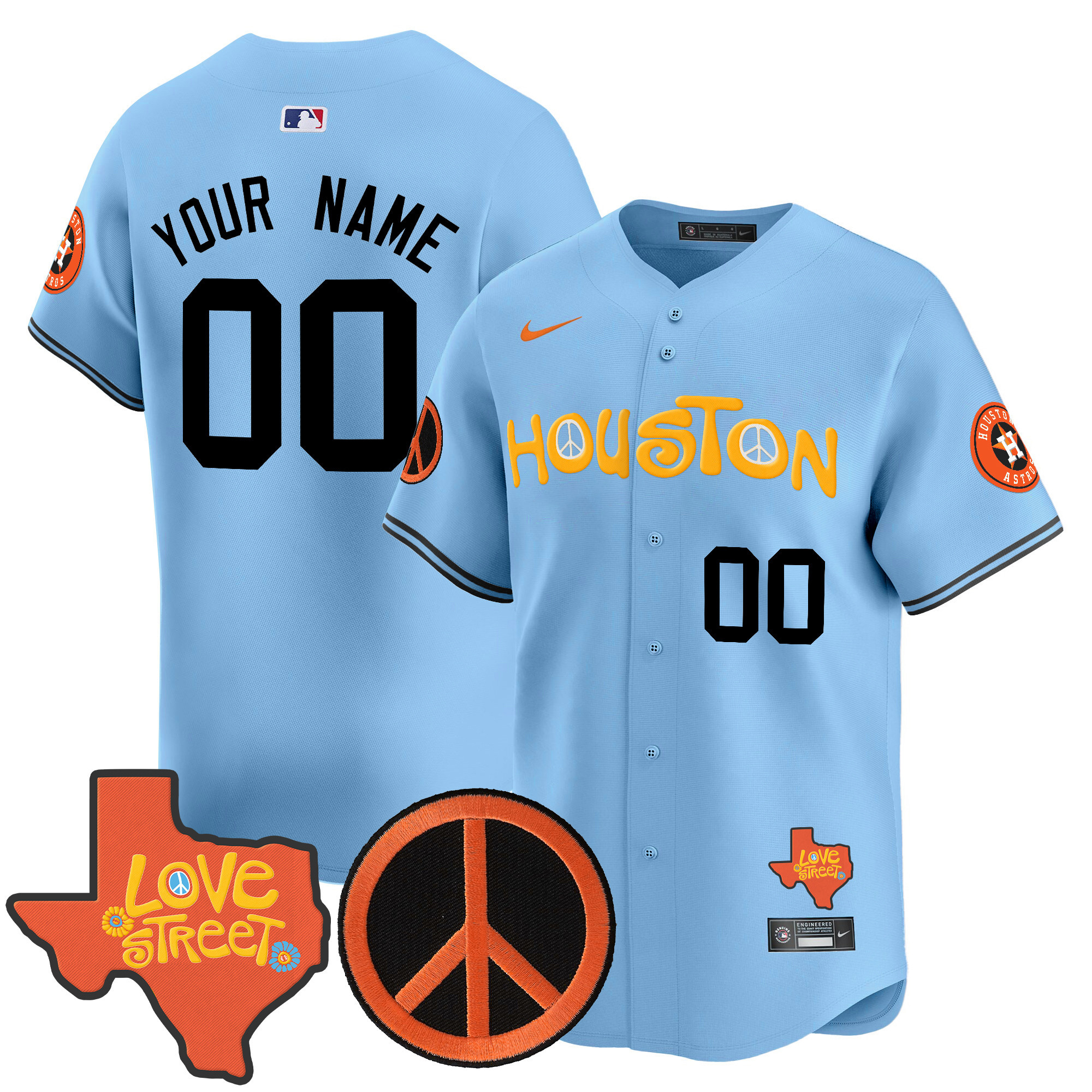 Astros Love Street & Peace Sign Patch Vapor Premier Limited Custom Jersey V2 – All Stitched