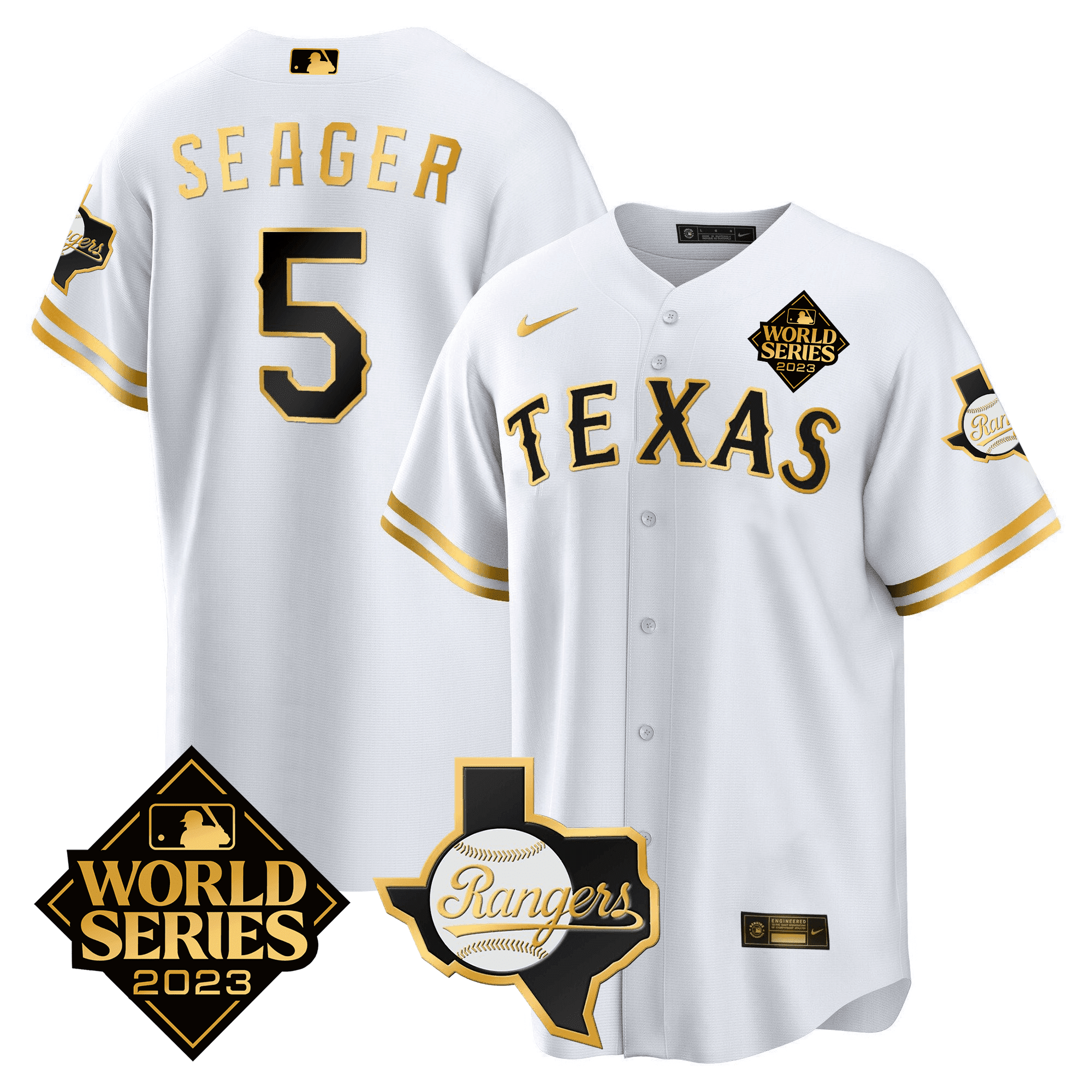 Corey Seager Texas Rangers 2023 World Series & Texas State Patch Gold ...