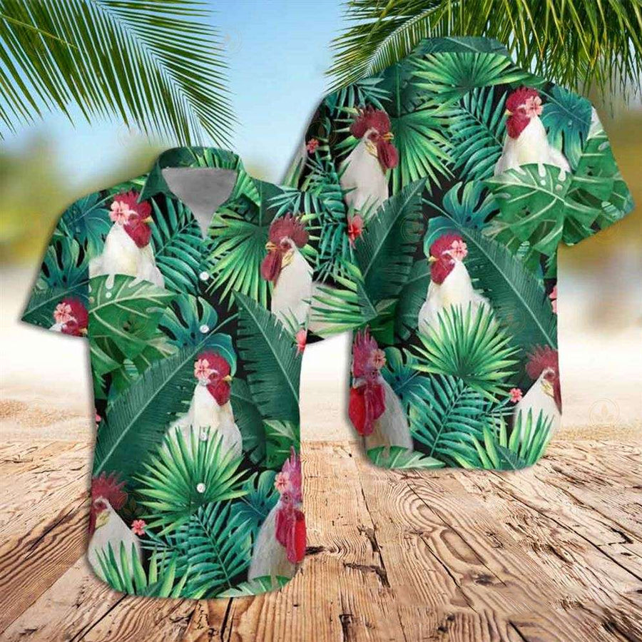 Rooster Hawaiian Shirt, Tropical White Rooster Hawaiian Shirt For Men And Women Custom Style