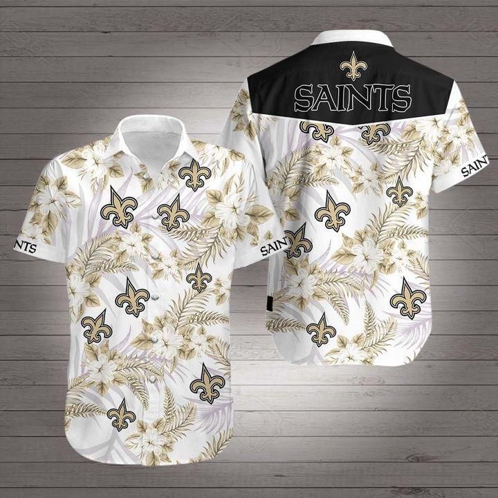 New Orleans Saints Football Floral Hawaiian Shirt White Men Women Beach Wear Short Sleeve Hawaii Shirt - Kittyband Fashion