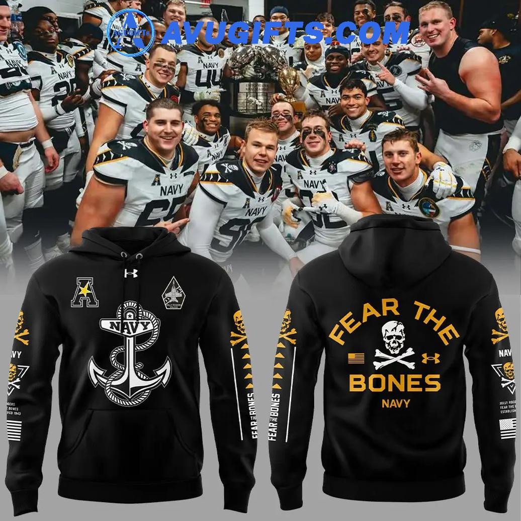 Navy Midshipmen Football Fear The Bones Cic Champions 2024 Limited Black Hoodie – Zip Hoodie 3D Aop Shirt