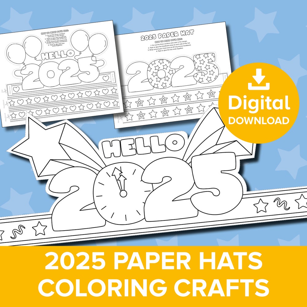 2025 New Year'S Eve Paper Hats, Happy New Year Party Hat Crown, Holiday Decoration Coloring Activity, Countdown Celebration Craft Printable Hoodiehome Store Realtorgift