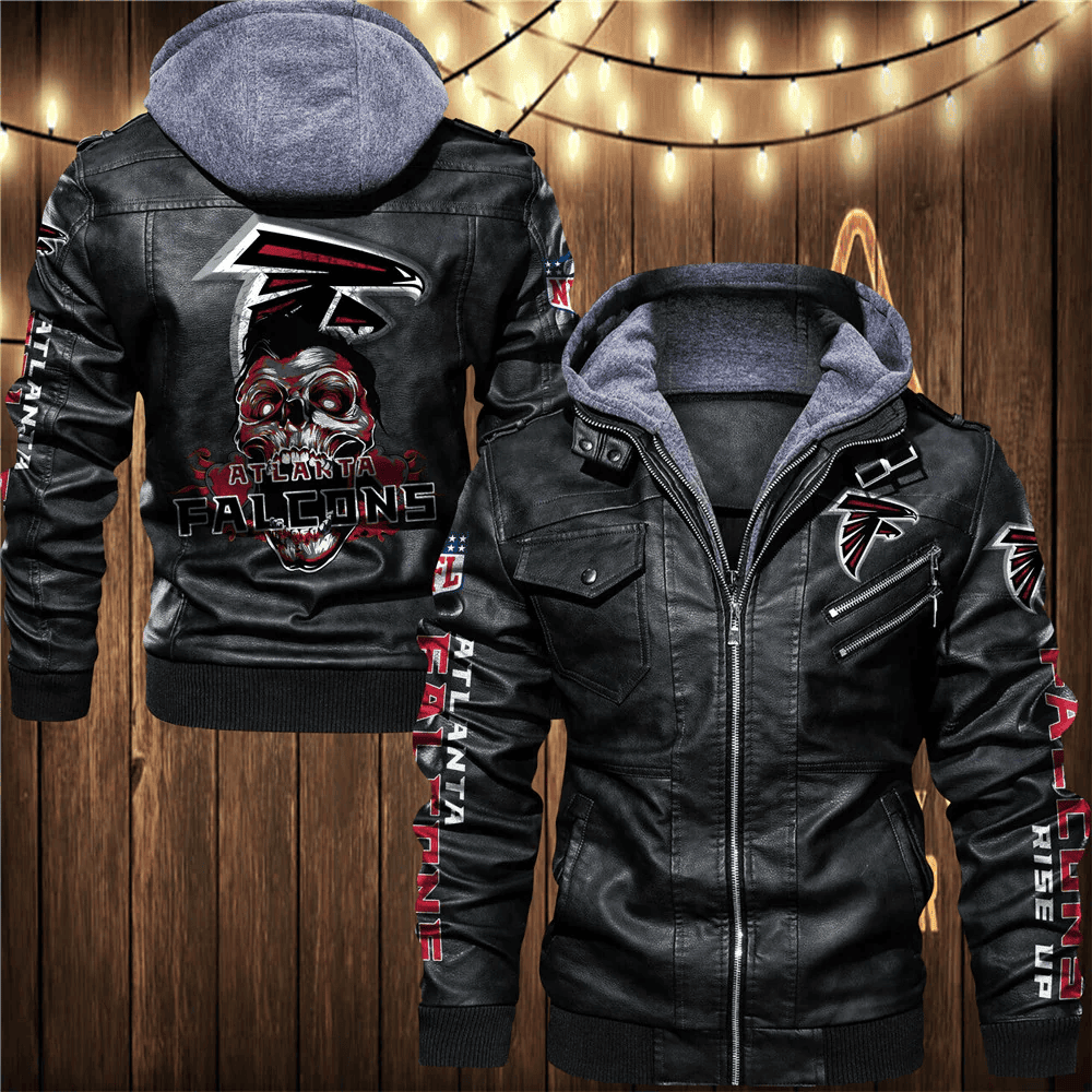 Atlanta Falcons Skull 3D Zip Leather Jacket With Hood