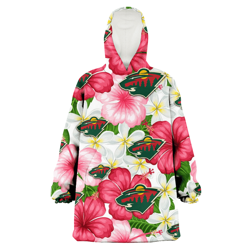 Minnesota Wild White Porcelain Flower Pink Hibiscus White Background 3D Printed Hoodie Blanket Snug Hoodie