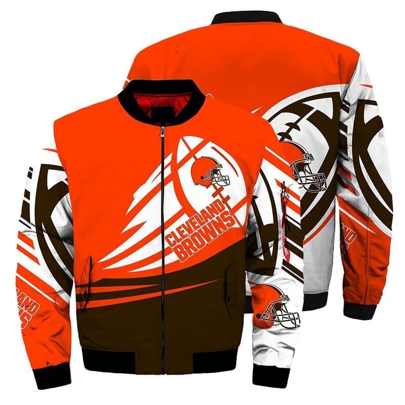 Cleveland Browns Ultra-Ball Pattern Bomber Jacket Orange/ Brown