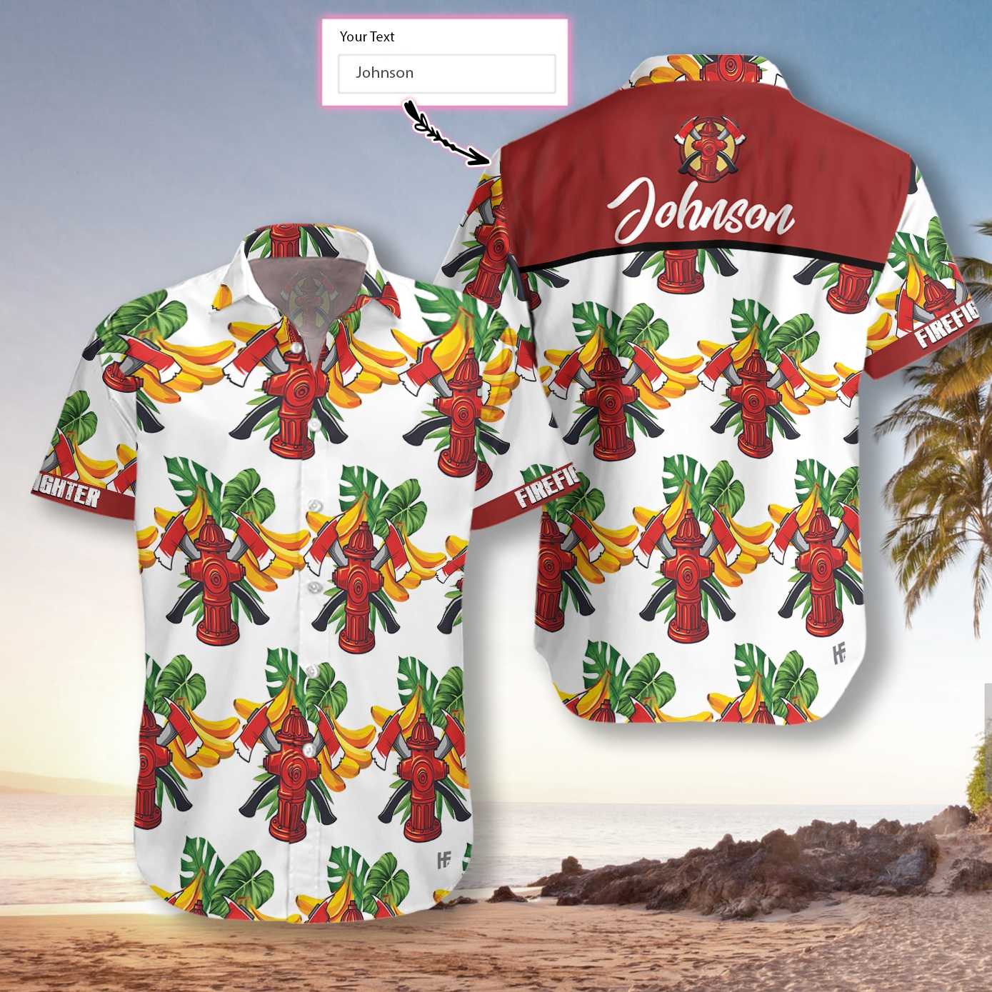 Firefighter Tropical Banana Pattern Custom Hawaiian Shirt, Personalized Cross Axes Firefighter Hawaiian Shirt For Men