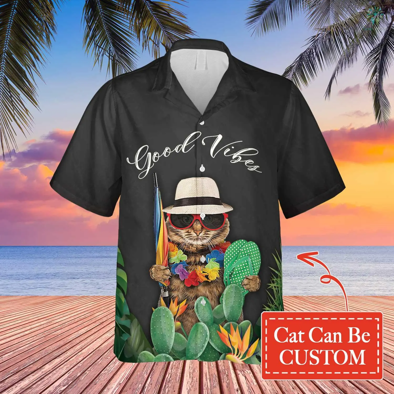 Custom Image Cat Good Vibes Hawaiian Shirt, Hawaiian Shirts For Men Women, Upload Photo Pet Shirt