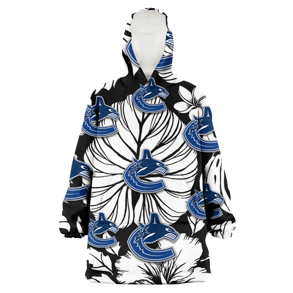 Vancouver Canucks White Hibiscus Porcelain Flower Palm Leaf Black 3D Printed Hoodie Blanket Snug Hoodie