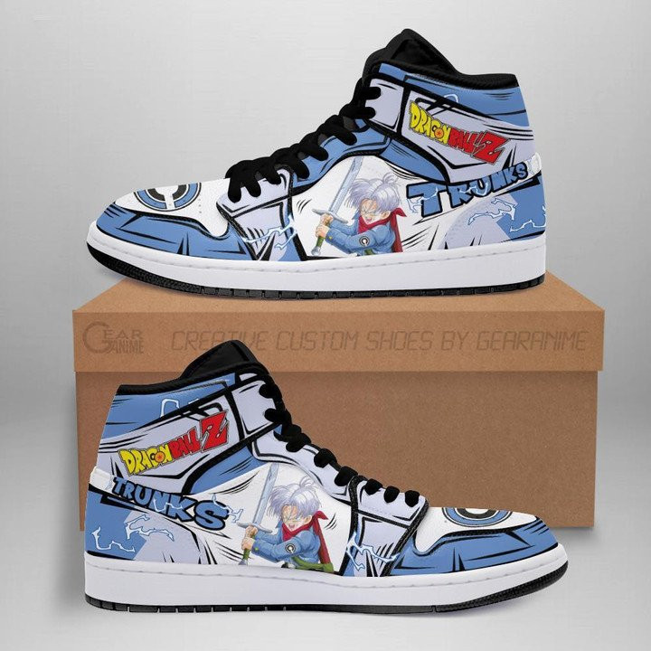 Trunks Pattern Dragon Ball Anime Air Jordan 1 High Shoes Sneakers In Blue And White Stylepulse