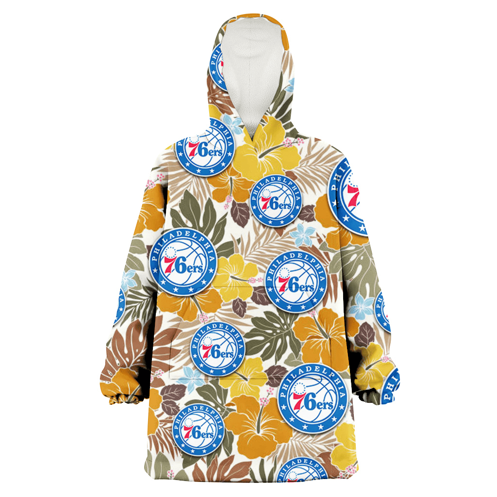 Philadelphia 76ers Brown Yellow Hibiscus White Background 3D Printed Hoodie Blanket Snug Hoodie