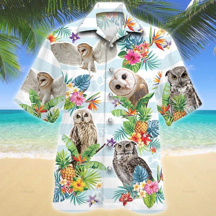 Owl Tropical Flower Hawaiian Shirt, Summer Men Hawaiian Shirts – Casual Button Down Short Sleeve Shirt