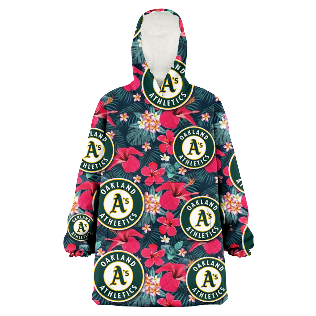 Oakland Athletics Tiny Red Hibiscus White Porcelain Flower Black Background 3D Printed Hoodie Blanket Snug Hoodie