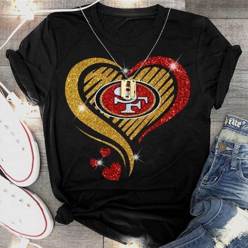 San Francisco 49Ers Glitter Heart Shape T Shirt