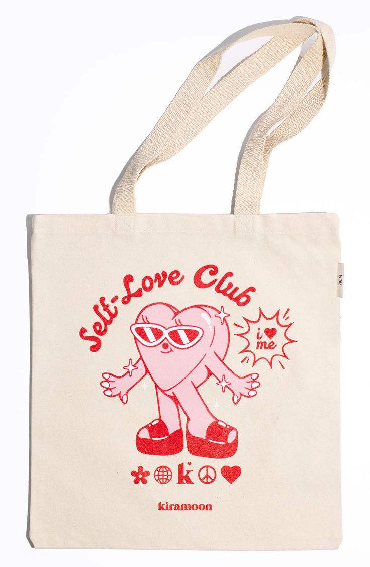 Kiramoon Self-Love Club Tote, Best Tote Bags Ideas, Cute Tote Bags Ideas, Tote Bag Design Ideas, Girls Tote Bag, Best Canvas Tote Bags Ideas