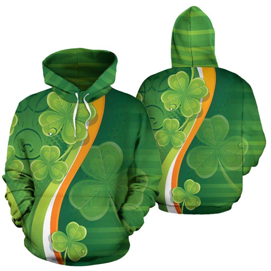 Irish Clover Full Hoodie Irish All Over Print Thicken Pullover Fleece Hoodie