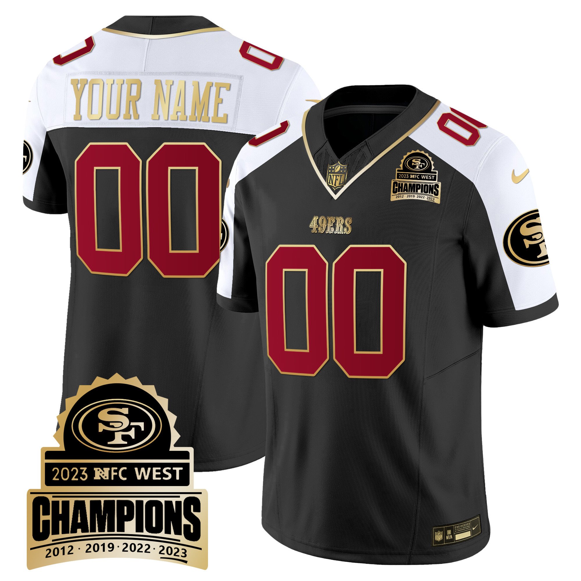 49Ers 2023 Nfc West Champions Patch Vapor Custom Jersey V4 – All Stitched