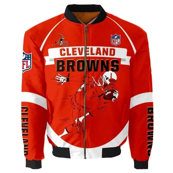 Cleveland Browns Team Logo Pattern Bomber Jacket Red