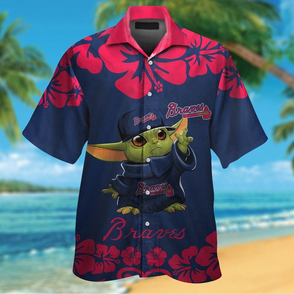 Baby Yoda Atlanta Braves Hawaiian Short Sleeve Tropical Shirt