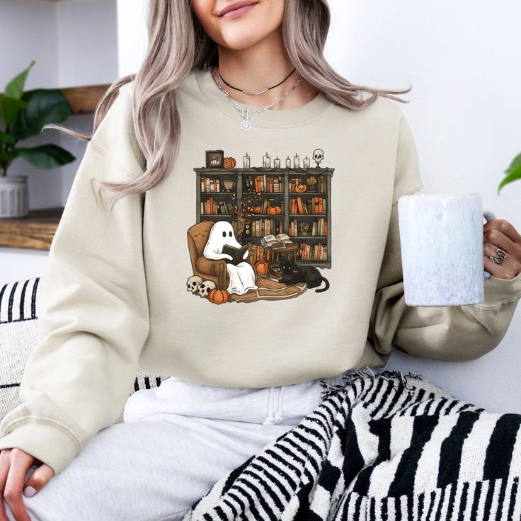 Ghost Reading Book Sweatshirt, Libra &hellip;