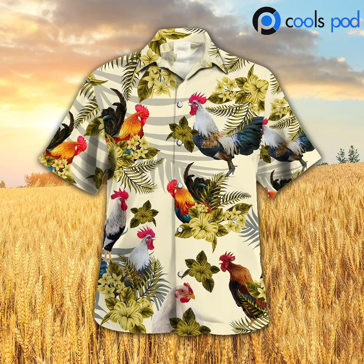 Chicken Hibiscus Hawaiian Shirt, Rooster Hawaiian Shirt, Yellow Premium Hawaiian Shirt Men Women