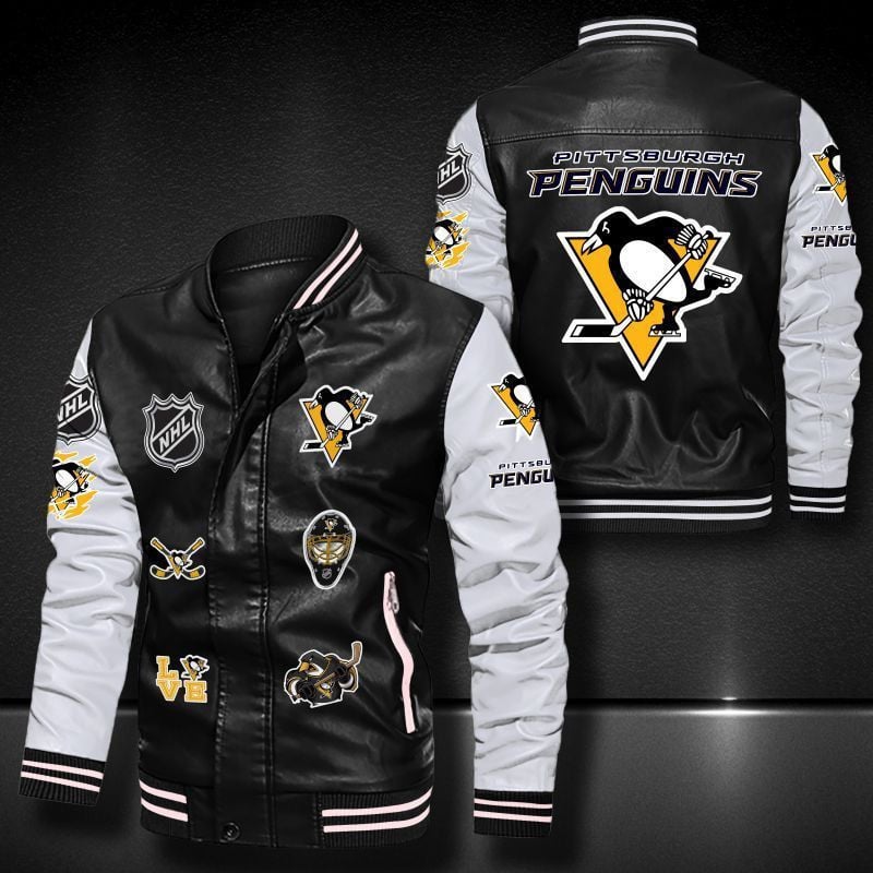 Pittsburgh Penguins Leather Varsity Jacket Bomber Coat