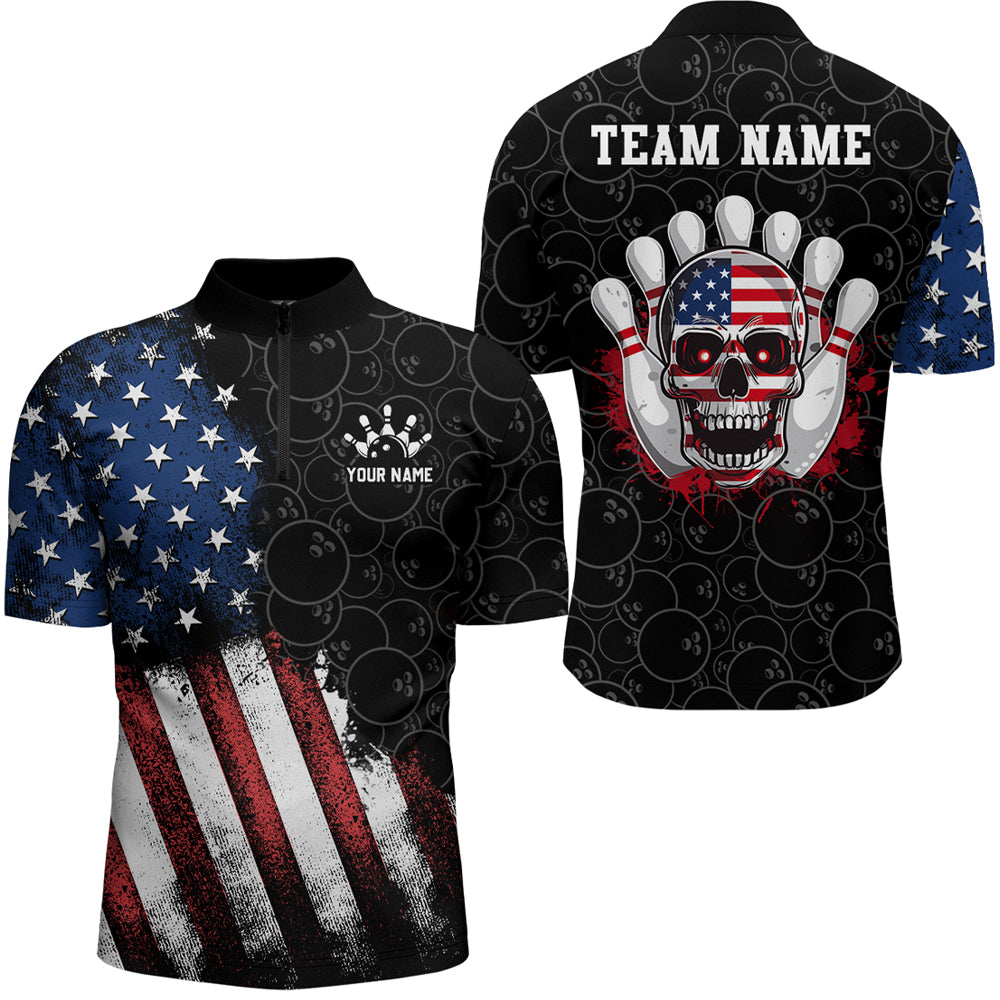 Peckshirt  Skull Bowling Polo Shirt US Flag Bowling Jersey Men Bowling Camo Bowling Customized QZT261 - Print In Your Way