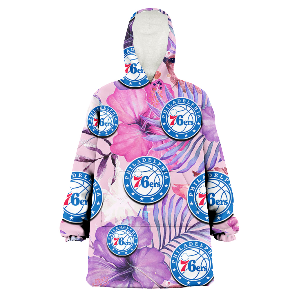 Philadelphia 76ers White Purple Hibiscus Pink Hummingbird Pink Background 3D Printed Hoodie Blanket Snug Hoodie