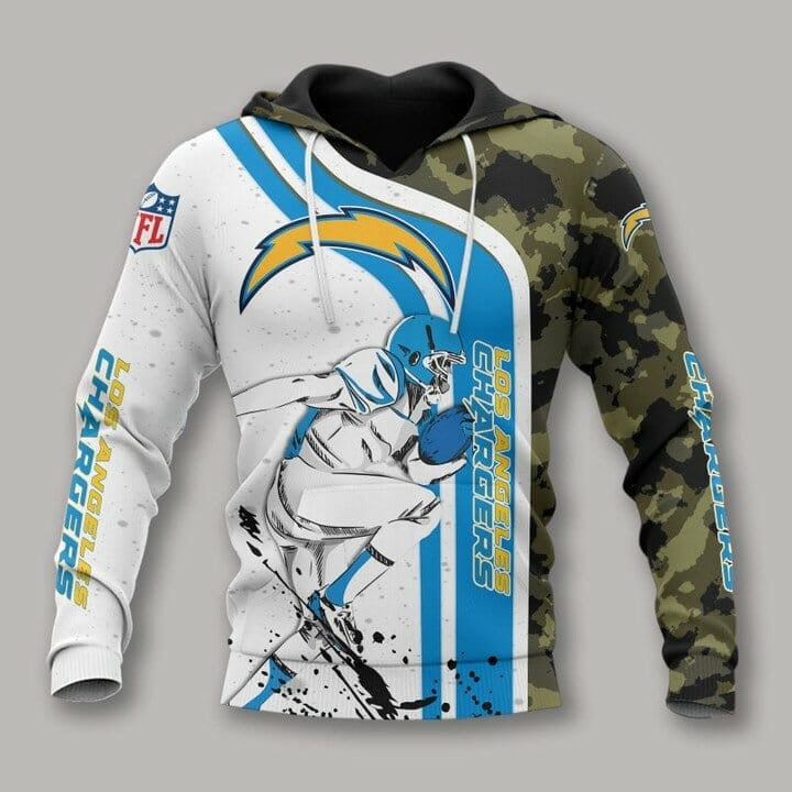 Sport-Team Los Angeles Chargers White Blue Camo Pullover Hoodie Aop Shirt