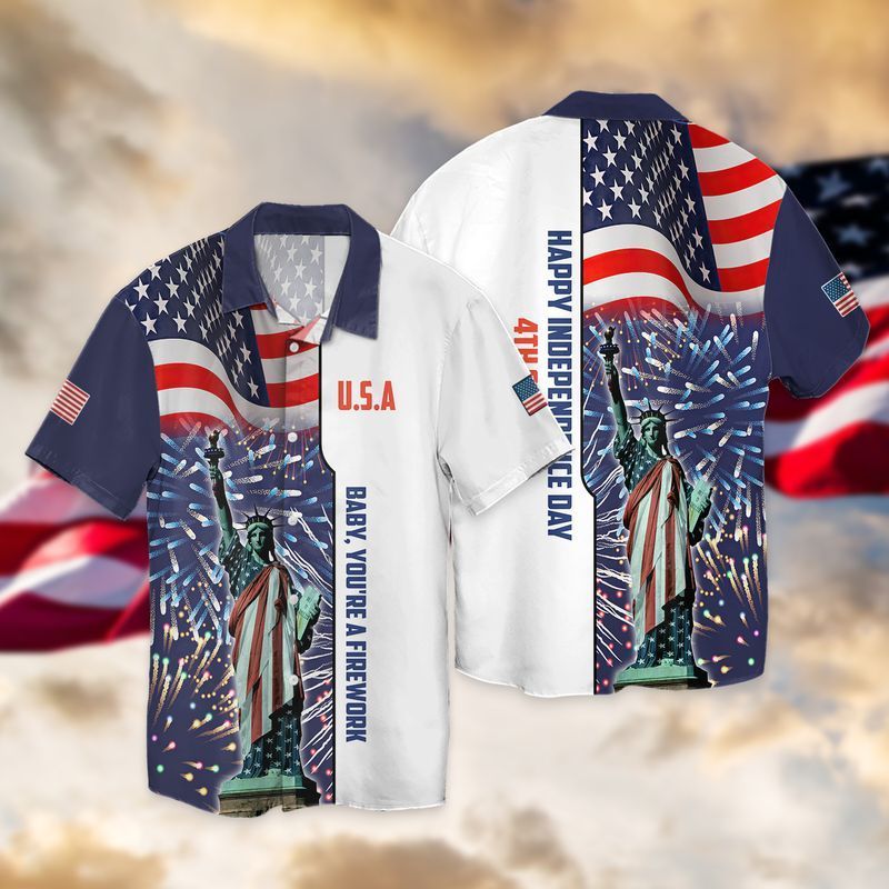 4Th Of July Independence Day American Flag Statue Of Liberty Hawaiian Shirt