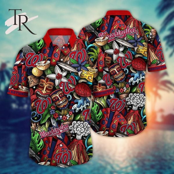 Washington Nationals Mlb Team Logo And Name Tribal Pattern 3D Hawaiian Shirt