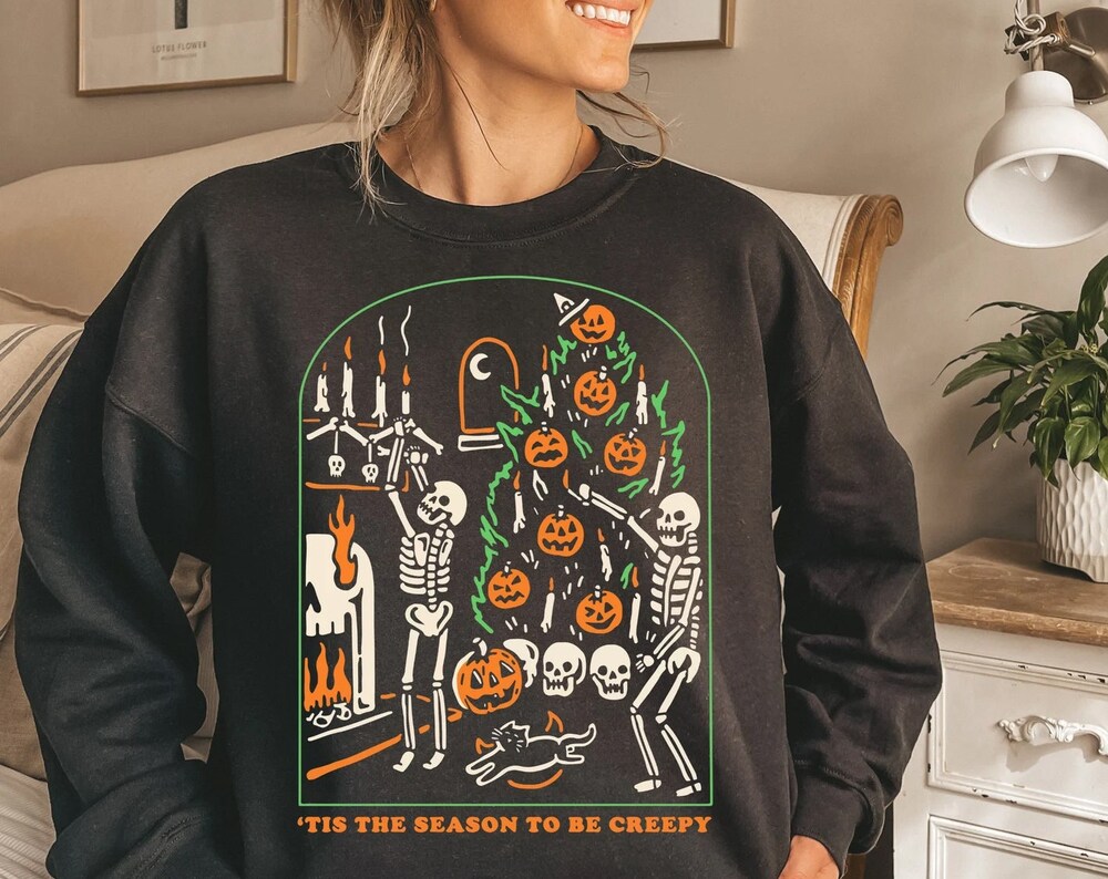 Tis the Season to be Creepy Sweatshirt And Hoodie,  Dead Inside Halloween Sweatshirt , Black Halloween Sweatshirt , Funny Halloween Shirt