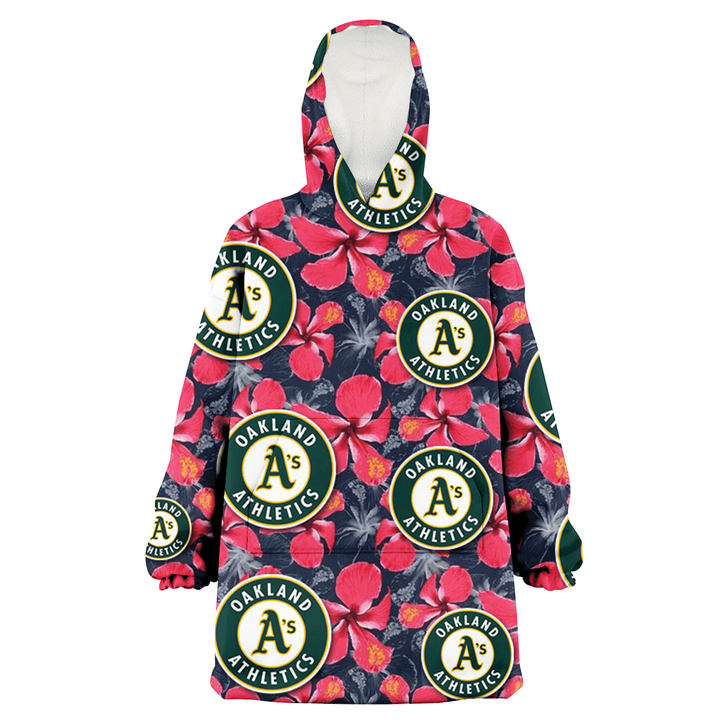 Oakland Athletics Red Hibiscus Dark Gray Background 3D Printed Hoodie Blanket Snug Hoodie