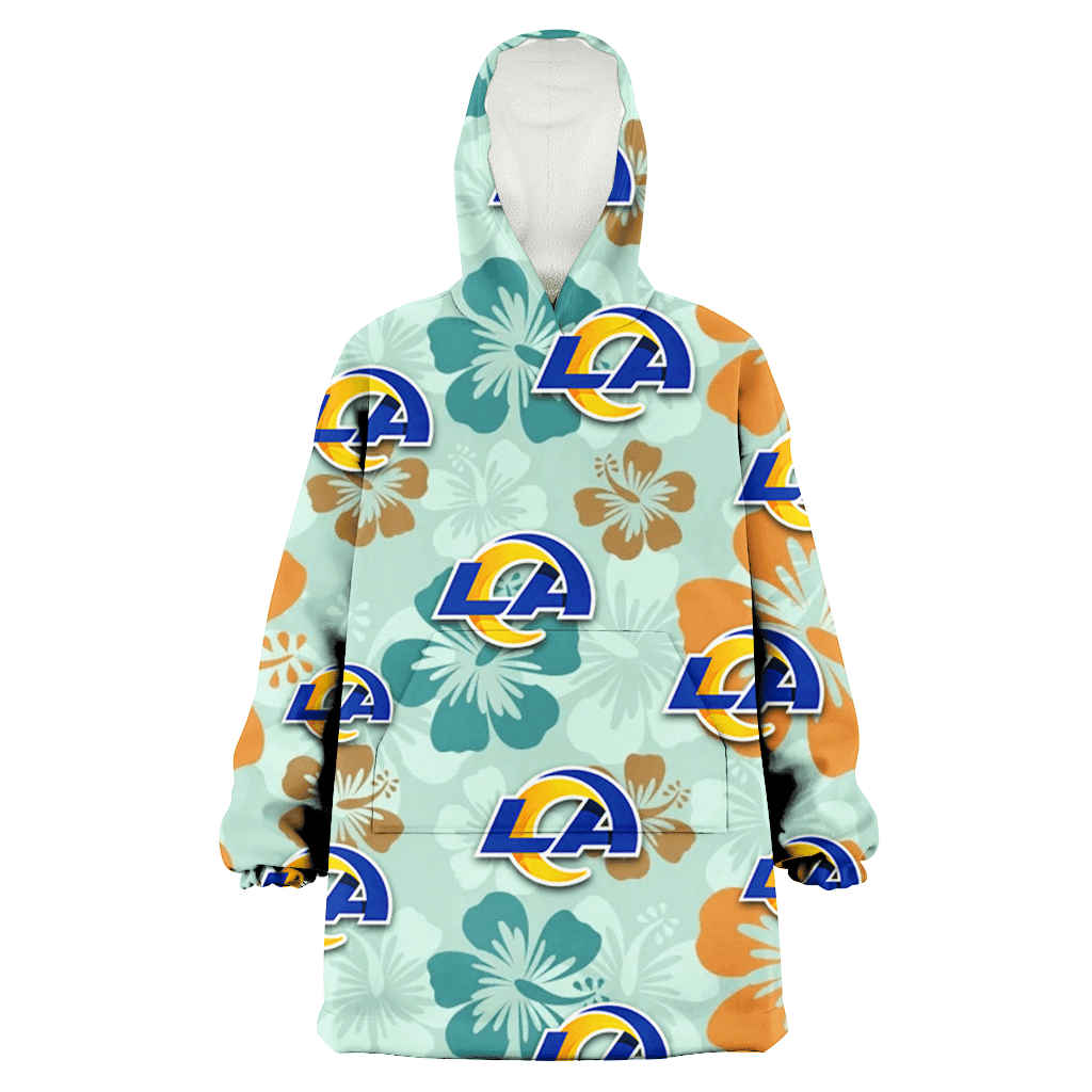 Los Angeles Rams Orange Green Hibiscus Pale Green Background 3D Printed Hoodie Blanket Snug Hoodie