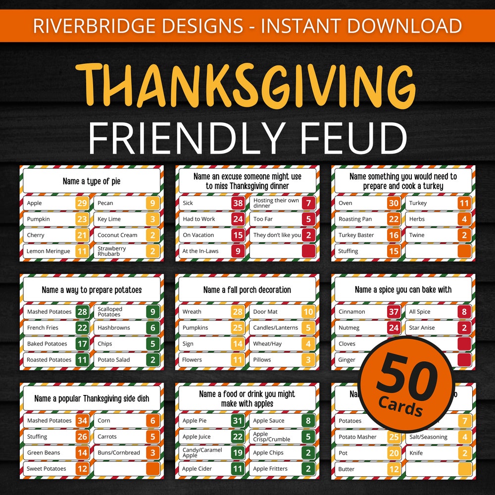 Thanksgiving Friendly Feud | Printable Thanksgiving Game | Fall Activity For Kids And Adults | Thanksgiving Trivia | Classroom Game Teecanvas Realtorgift