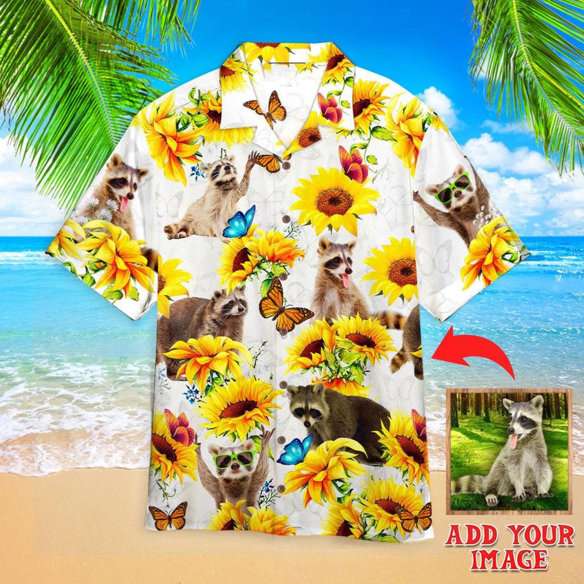 Custom Photo Raccoon Lovers Sunflower Custom Hawaiian Shirt, Personalized Hawaiian Shirts - Custom Photo Pet Face Funky Vintage Hawaiian Shirt, Personalized Hawaiian Shirts - Perfect Gift For Animal Lovers, Friends, Family Animood Collections