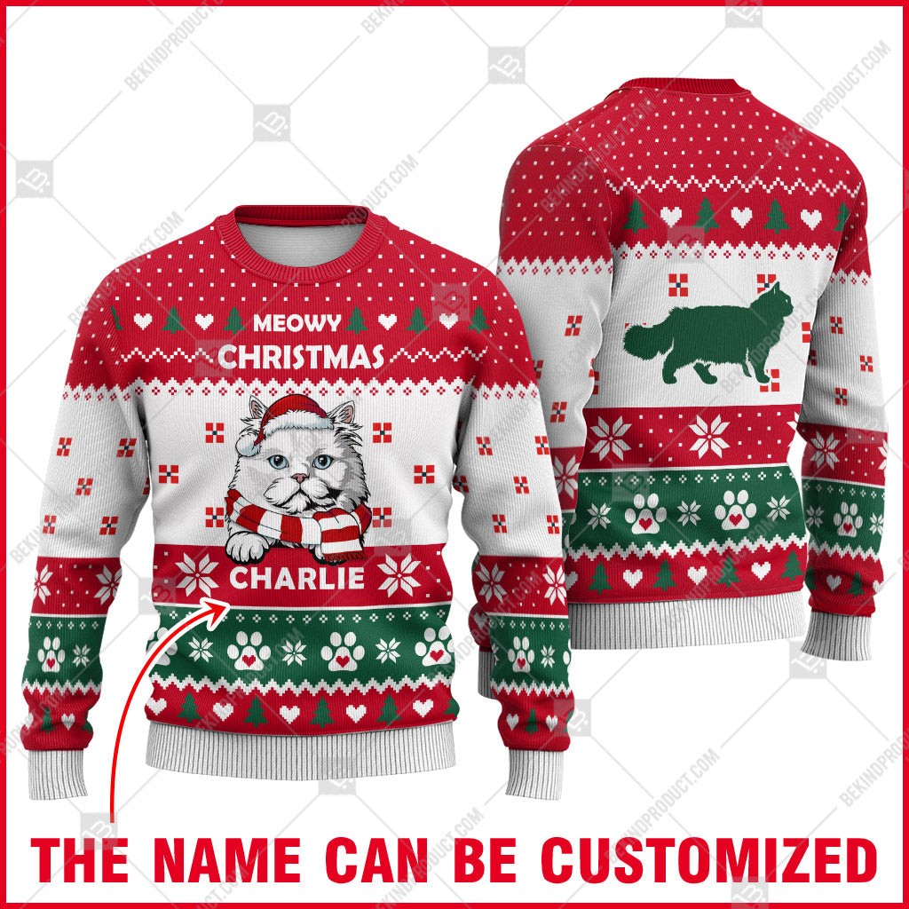 Persian Cat Christmas Paw Heart Print Ugly Christmas Sweater Print Sweatshirt - Personalized Custom - Best Gift For Noel