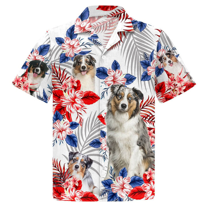 Australian Shepherd American Flag Hawaiian Shirt For Dog Lovers, Unisex Hawaiian Shirt