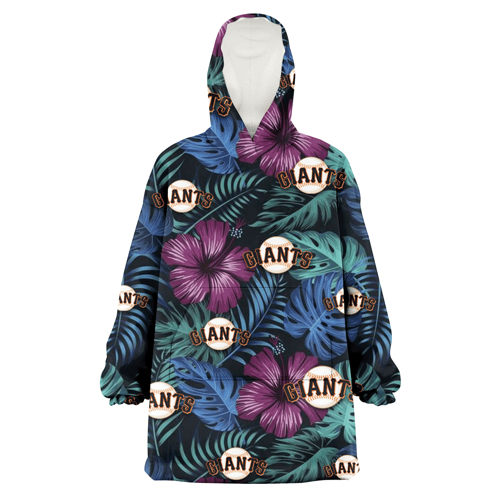 San Francisco Giants Dark Magenta Green Leaf Black Background 3D Printed Hoodie Blanket Snug Hoodie