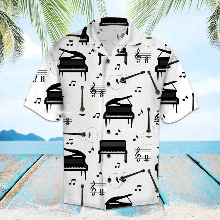 Amazing Piano Musical Instrument Pattern Hawaiian Shirt, Idea Gift For Guitar Lover