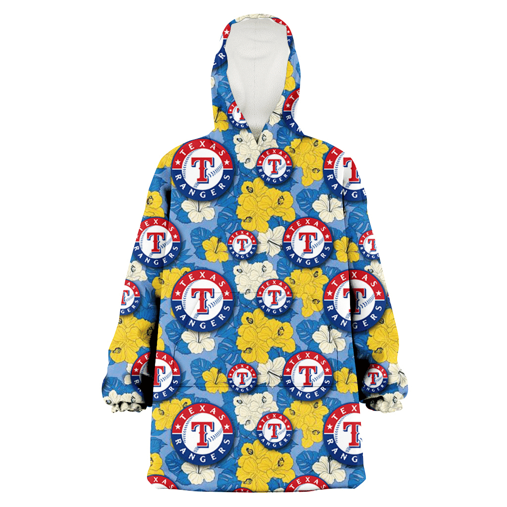 Texas Rangers Yellow White Hibiscus Powder Blue Background 3D Printed Hoodie Blanket Snug Hoodie