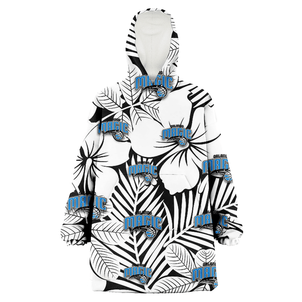 Orlando Magic White Big Hibiscus Black Background 3D Printed Hoodie Blanket Snug Hoodie