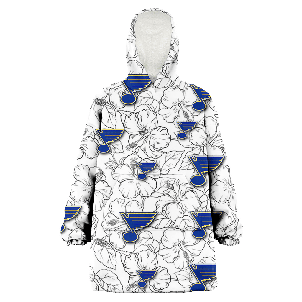 St. Louis Blues White Sketch Hibiscus Pattern White Background 3D Printed Hoodie Blanket Snug Hoodie