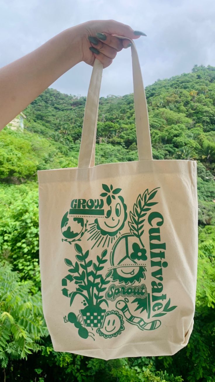 Cute Green Cultivate Tote Bag, Canvas Tote Bags, Tote Bag Design, Tote Bag Idea