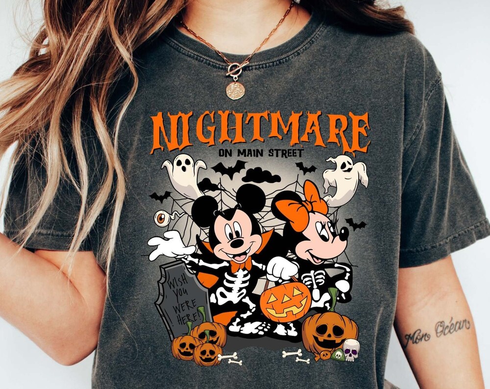 Retro Mickey Minnie Halloween Shirts, Vintage Disney Halloween T-shirt, Nightmare On The Main Streat Shirt, Halloween Pumpkin, Disney shirts Designed By Poshparagon